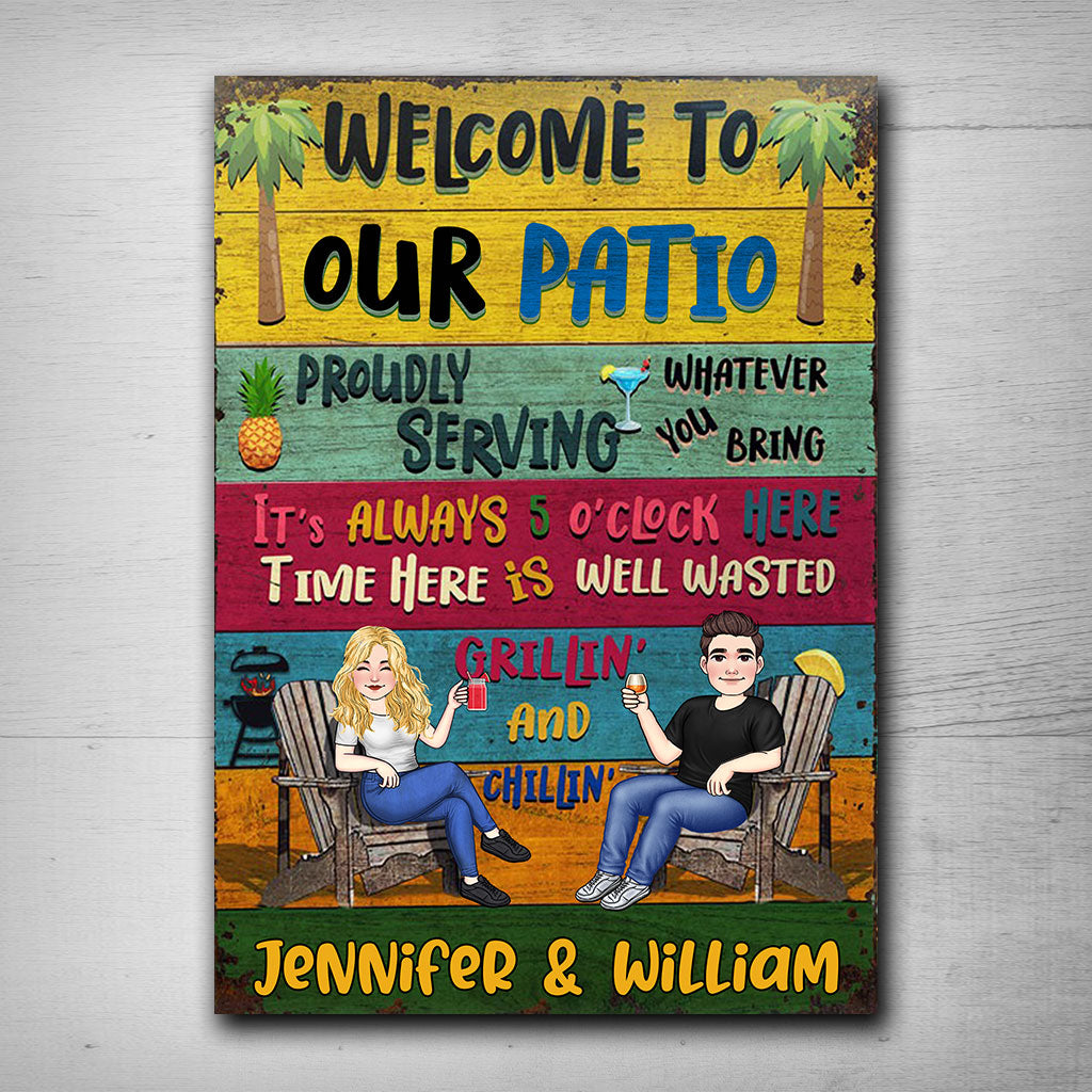 Welcome To Our Patio - Personalized Backyard Rectangle Metal Sign