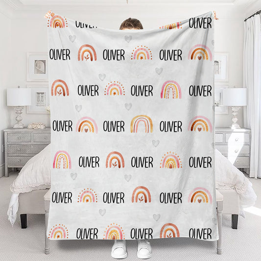Couverture personnalisée arc-en-ciel rétro avec nom - Couverture personnalisée pour petit-fils