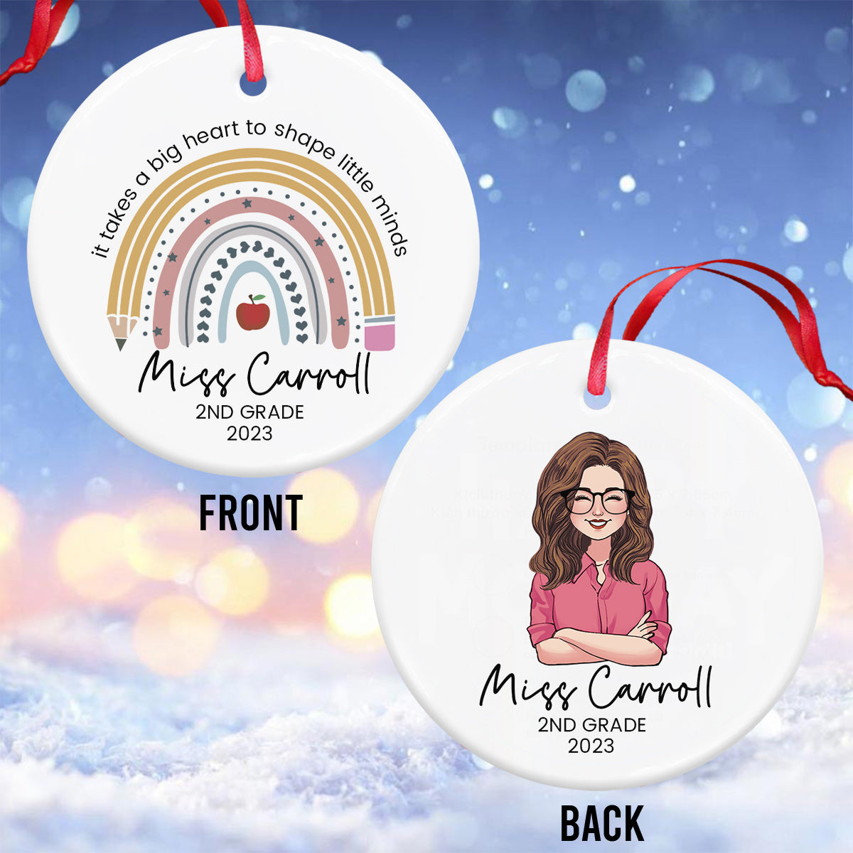 Merci de m'avoir aidée à briller - Ornement rond en céramique personnalisé pour enseignant