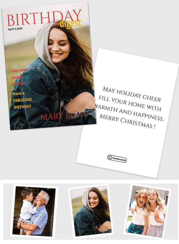 Birthday Digest Magazine Photo Upload - Personalized Greeting Card