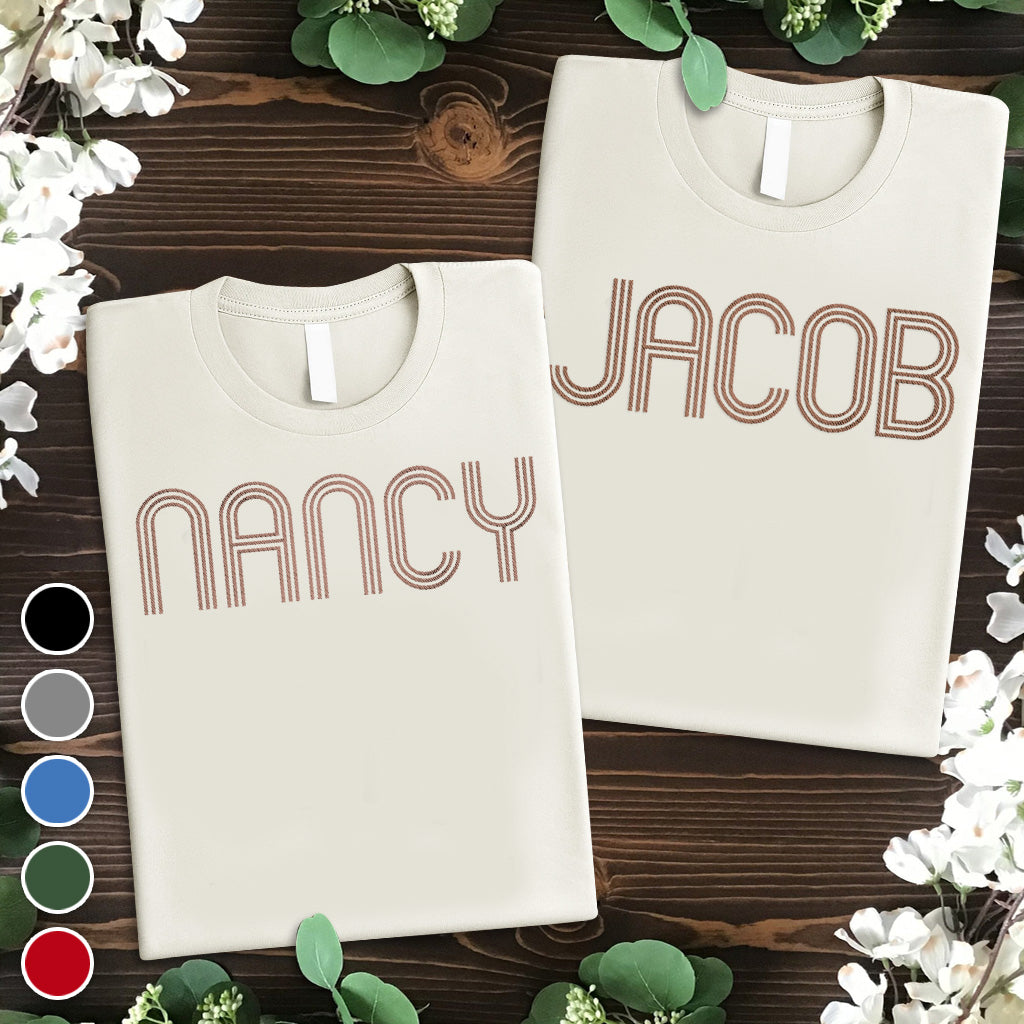 Custom Name - Personalized Couple Embroidered T-shirt