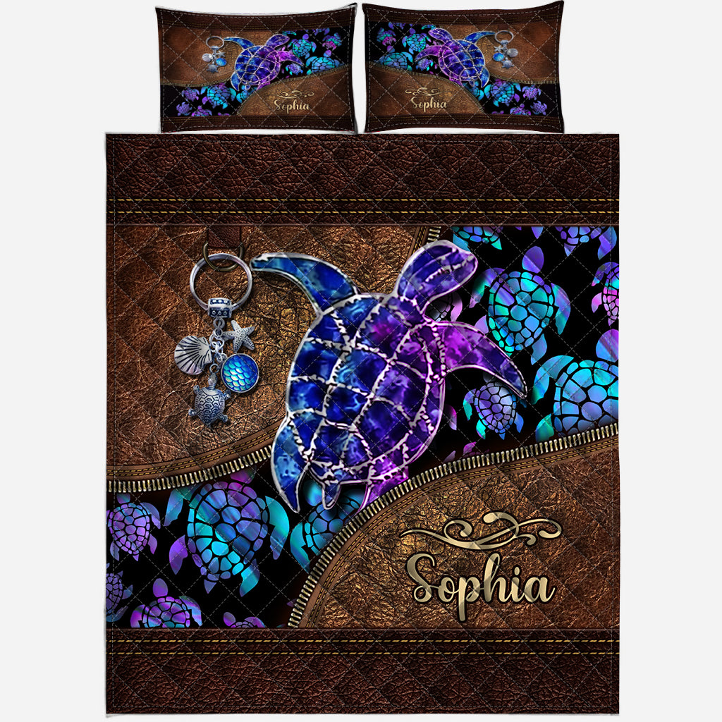 Salty Lil' Beach - Personalized Turtle Quilt Set