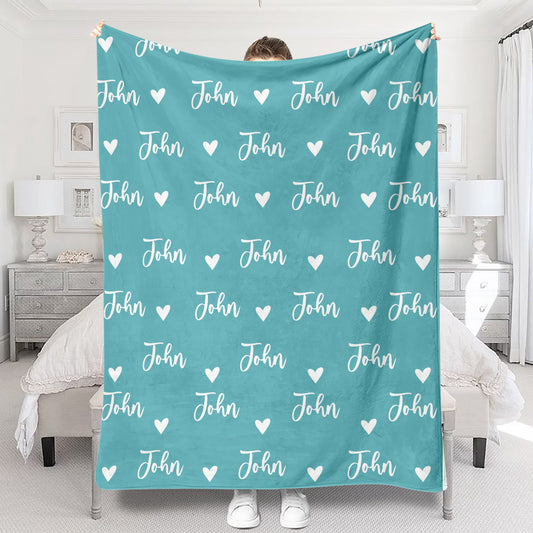 Custom Name Heart Pattern - Personalized Kid Blanket