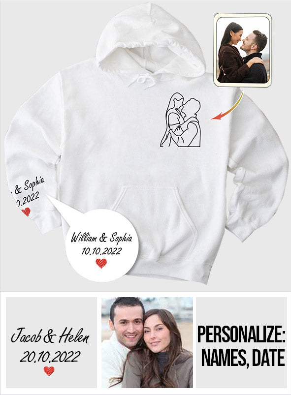 Custom Line Drawing Portraits - Personalized Husband And Wife All Over Shirt