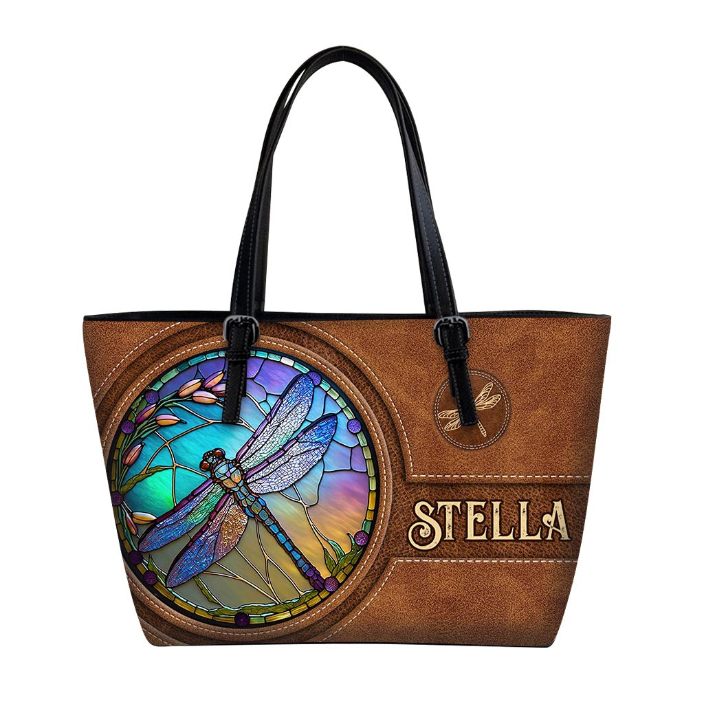 Stained Glass Dragonfly - Personalized Dragonfly Leather Bag