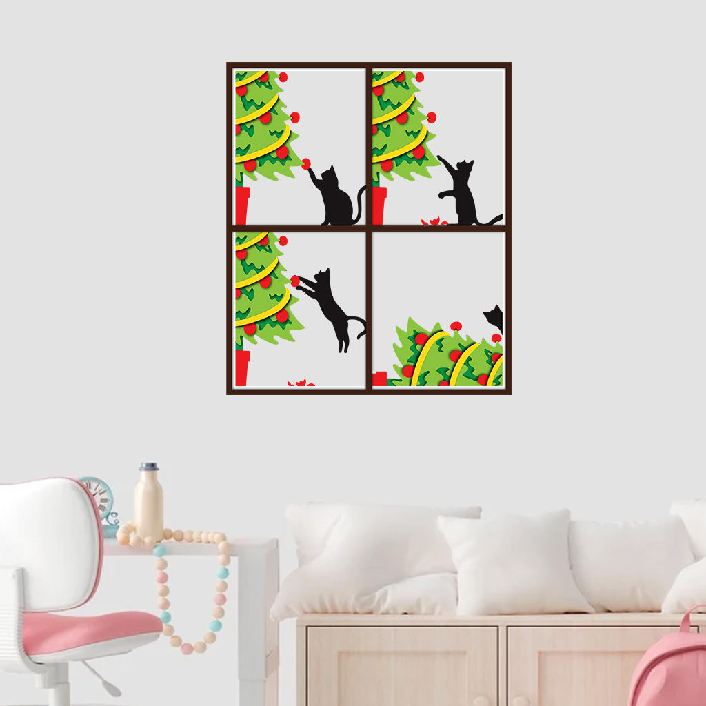 Cat Knock Over Christmas Tree - Personalized Black Cat Decal Full