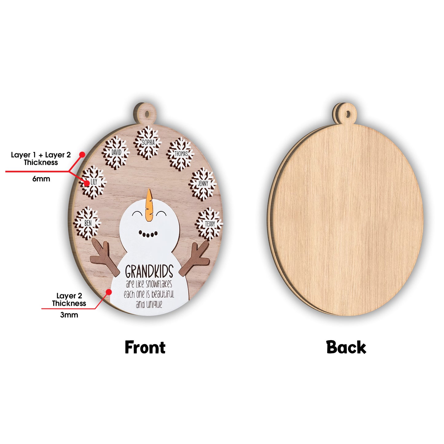 Les petits-enfants sont comme des flocons de neige - Cadeau pour grand-mère - Ornement personnalisé en deux parties