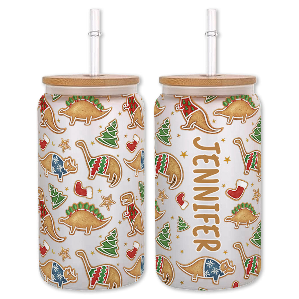 Merry Christmas - Personalized Dinosaur Can Glass