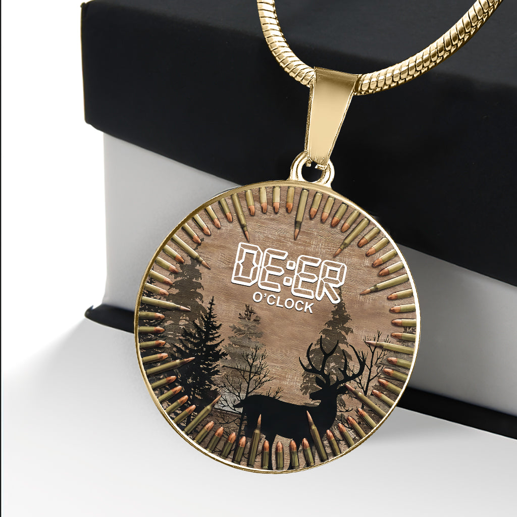 Deer O'Clock - Hunting Round Pendant Necklace