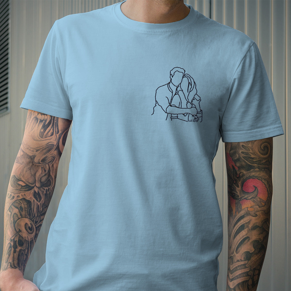 Custom Line Art - Personalized Couple Embroidered T-shirt