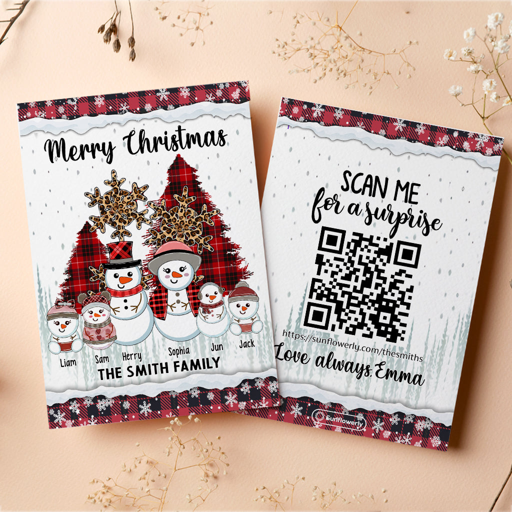 Merry Christmas Snowman - Personalized QR Greeting Card