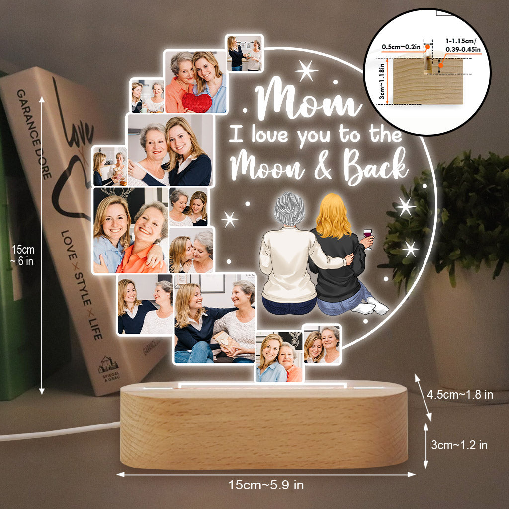 I Love You To The Moon & Back - Personalized Mother Shaped Plaque Light Base