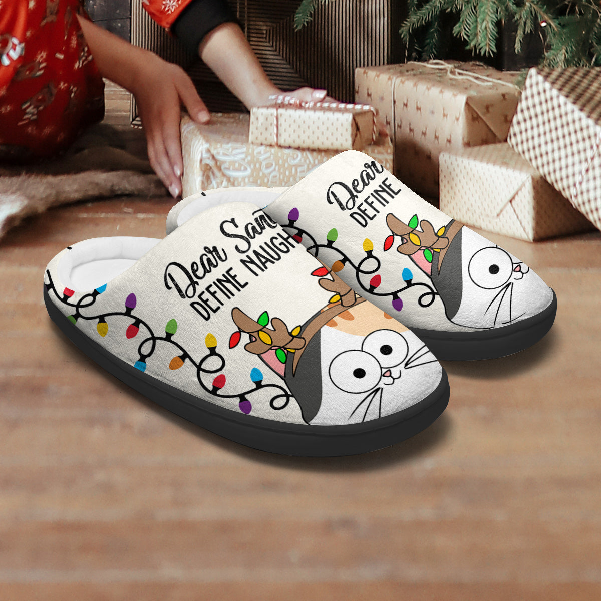 Dear Santa Define Naughty - Personalized Cat Slippers