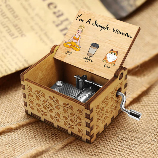 I'm A Simple Woman - Yoga gift for dog lover, cat lover, cat lover - Personalized Hand Crank Music Box