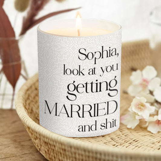 Look At You Getting Married - wedding gift for bride, groom - Personalized Candle With Wooden Lid