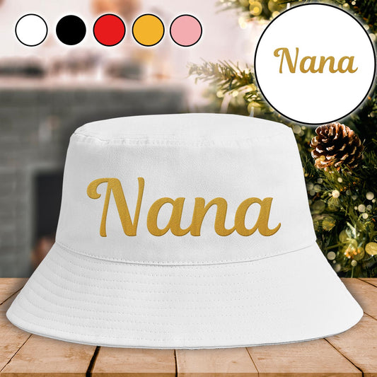 Personalisierter, bestickter Fischerhut mit Oma-Motiv – Individueller Name