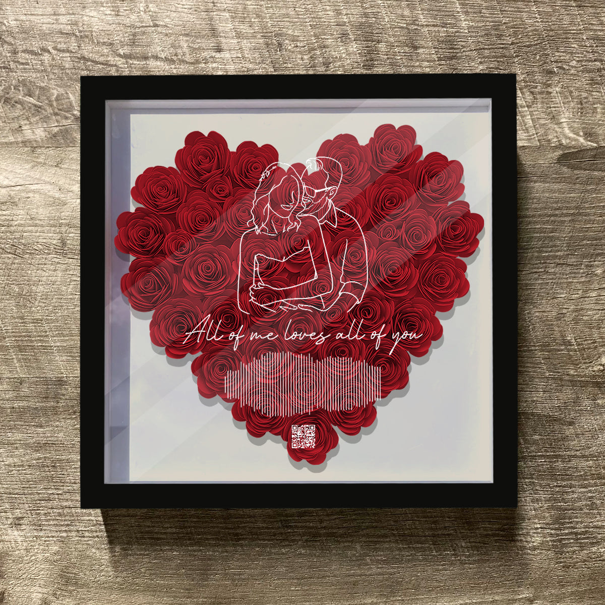 Romantic Couple Song Sound Wave Line Art - Personalized Couple Flower Shadow Box