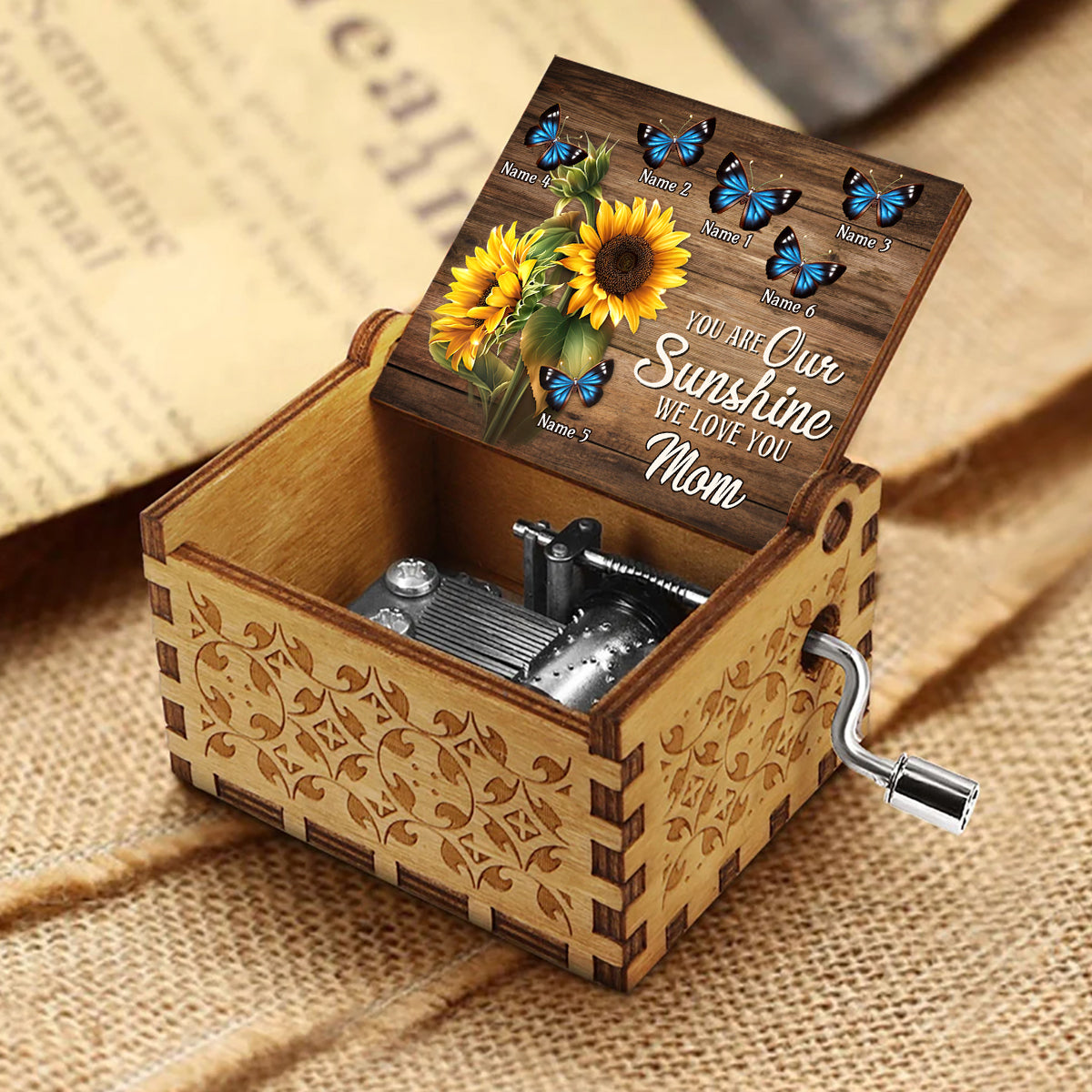 You Are My Sunshine - Gift for grandma, dad, mom, grandpa - Personalized Hand Crank Music Box
