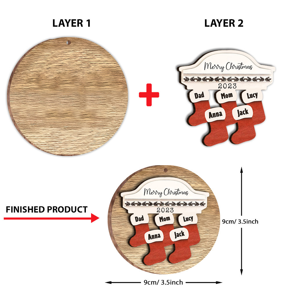 Frohe Weihnachten – Personalisierter zweilagiger Holzschmuck für die Familie