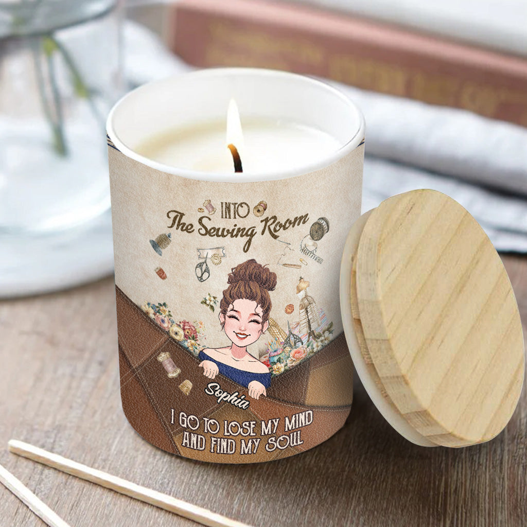 And Into The Sewing Room I Go - Personalized Sewing Candle With Wooden Lid
