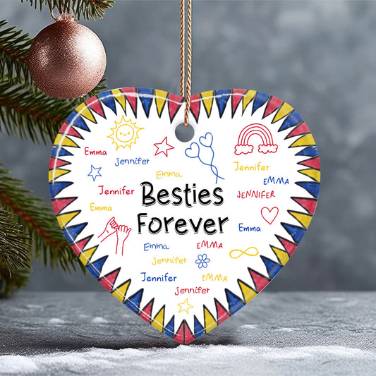 Besties Forever - Gift for friend - Personalized Ceramic Heart Ornament