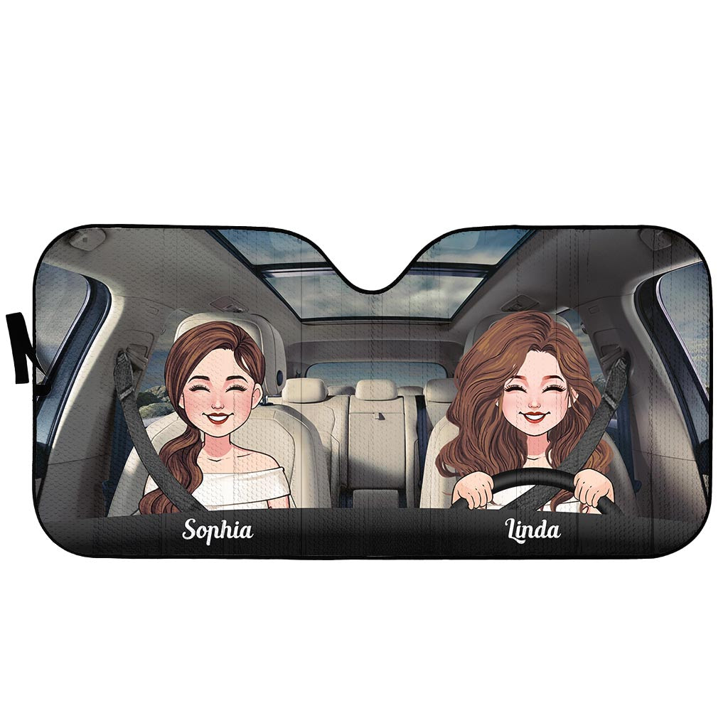 Adventure Awaits - Husband And Wife gift for wife, husband, girlfriend, boyfriend, mom, dad - Personalized Car Sunshade