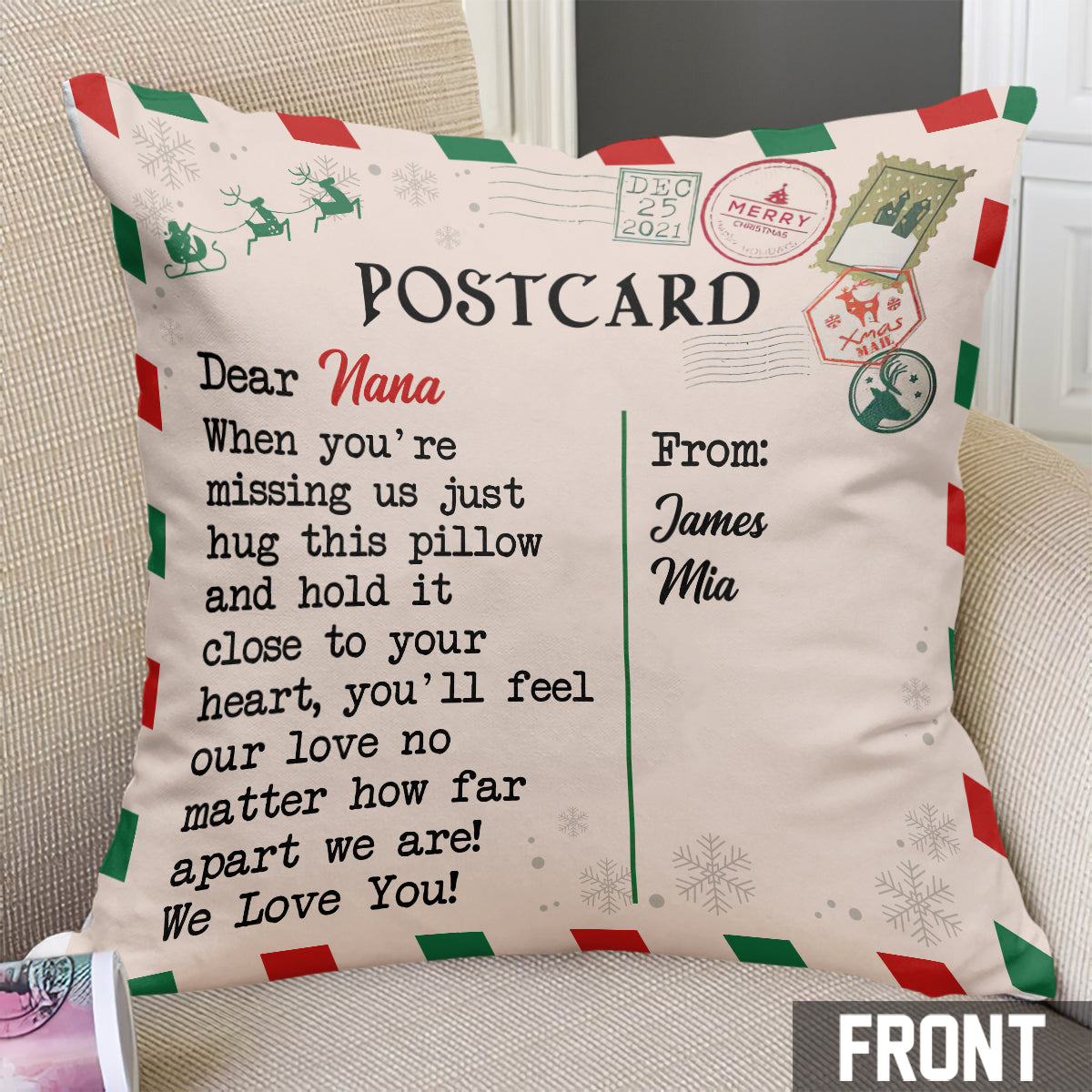 Dear Nana Postcard - Personalized Grandma Throw Pillow
