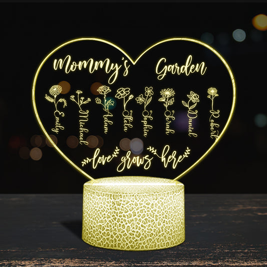 Grandma's Garden - Gift for grandma, mom, aunt, grandpa - Personalized Shaped Plaque Light Base