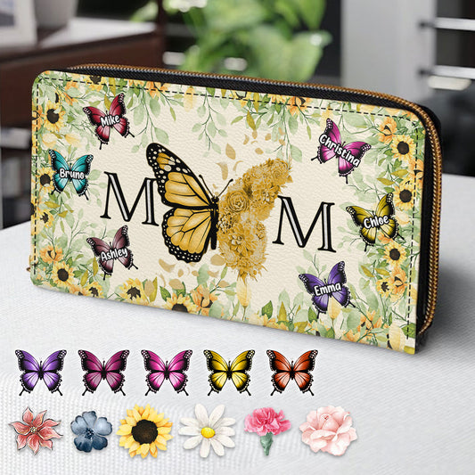 Mom Butterfly - Personalized Mother Leather Long Wallet