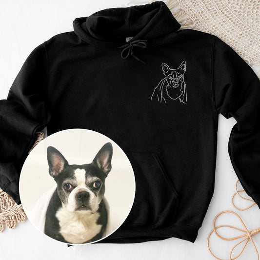 Individuelle Linienzeichnung – Personalisierter Hoodie mit Hundestickerei