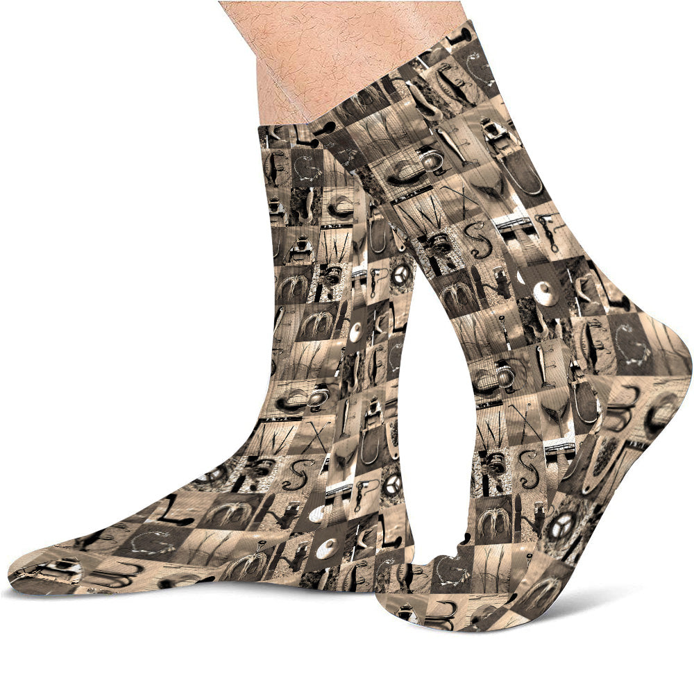 Vintage Fishing Alphabet - Personalized Fishing Socks