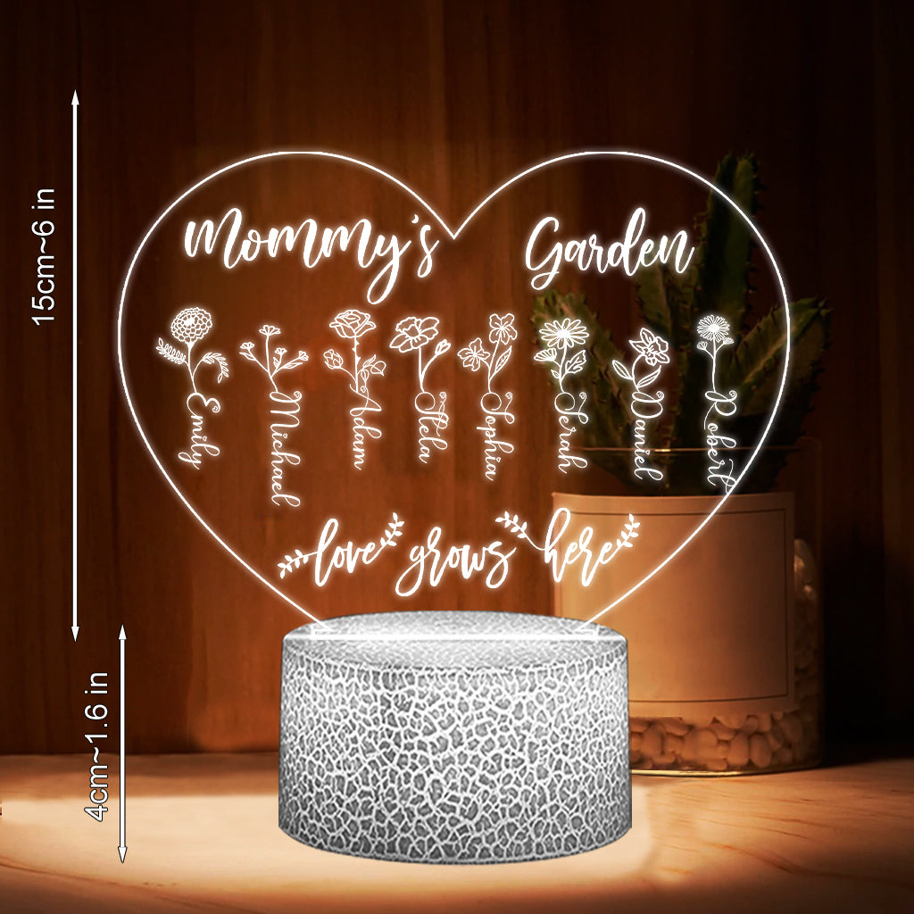Grandma's Garden - Gift for grandma, mom, aunt, grandpa - Personalized Shaped Plaque Light Base