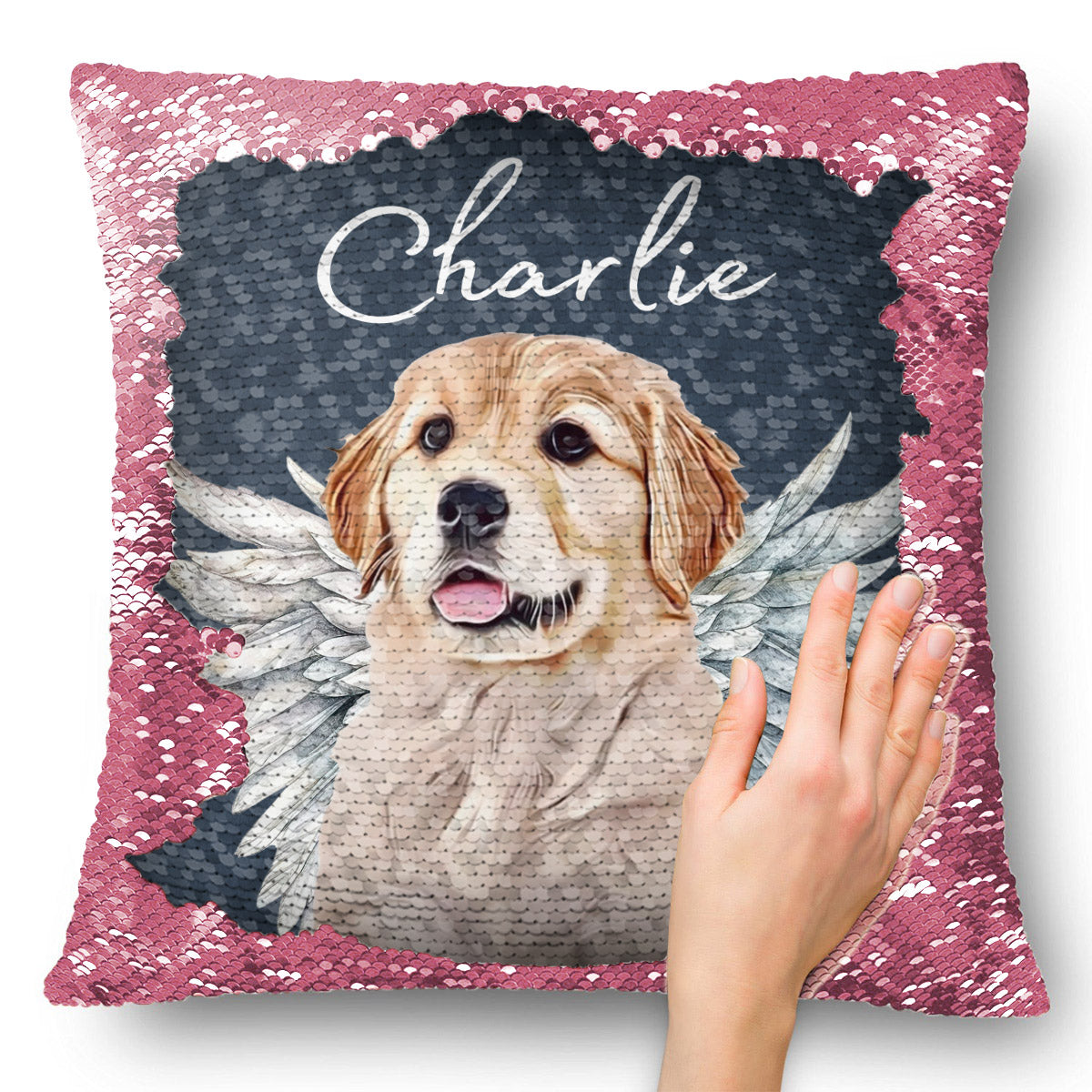 Dog Cat Angel Wings - Gift for dog lovers, cat lover, who lost dog, who lost cat - Personalized Sequin Pillow Cover