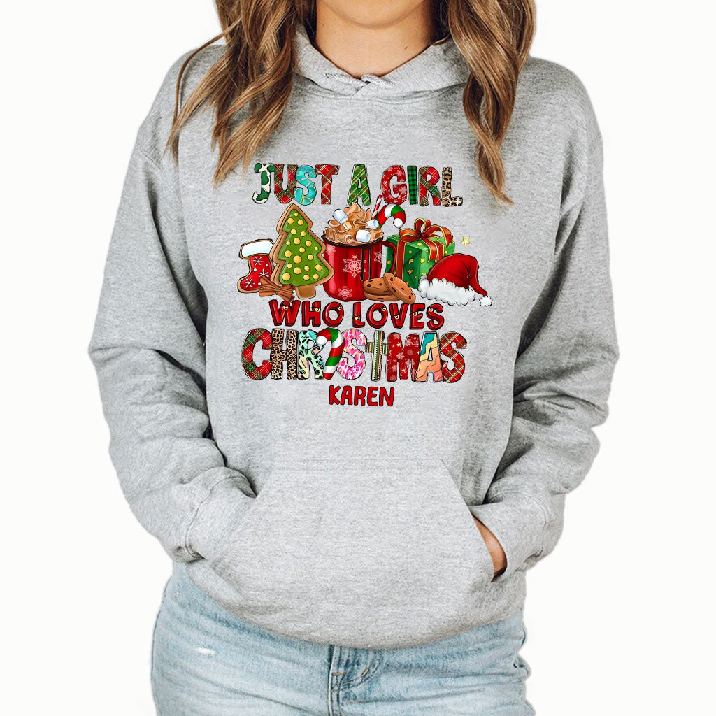 Einfach ein Mädchen, das Weihnachten liebt – personalisiertes Weihnachts-T-Shirt und Hoodie