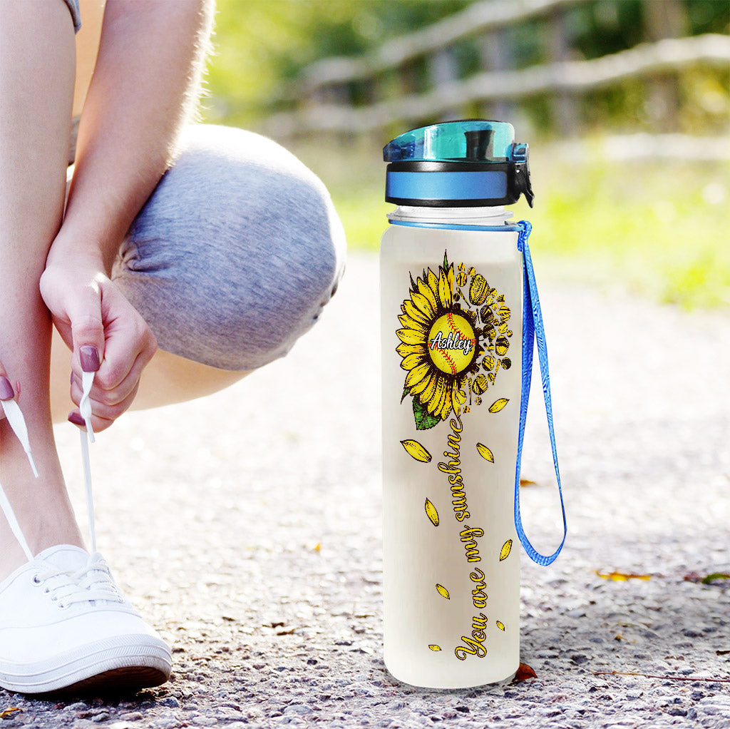 You Are My Sunshine Softball - Gourde personnalisée avec suivi d'hydratation pour le softball