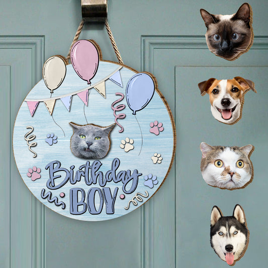 Birthday Boy Girl Pet Cat Dog - Personalized Cat Interchangeable Wood Sign