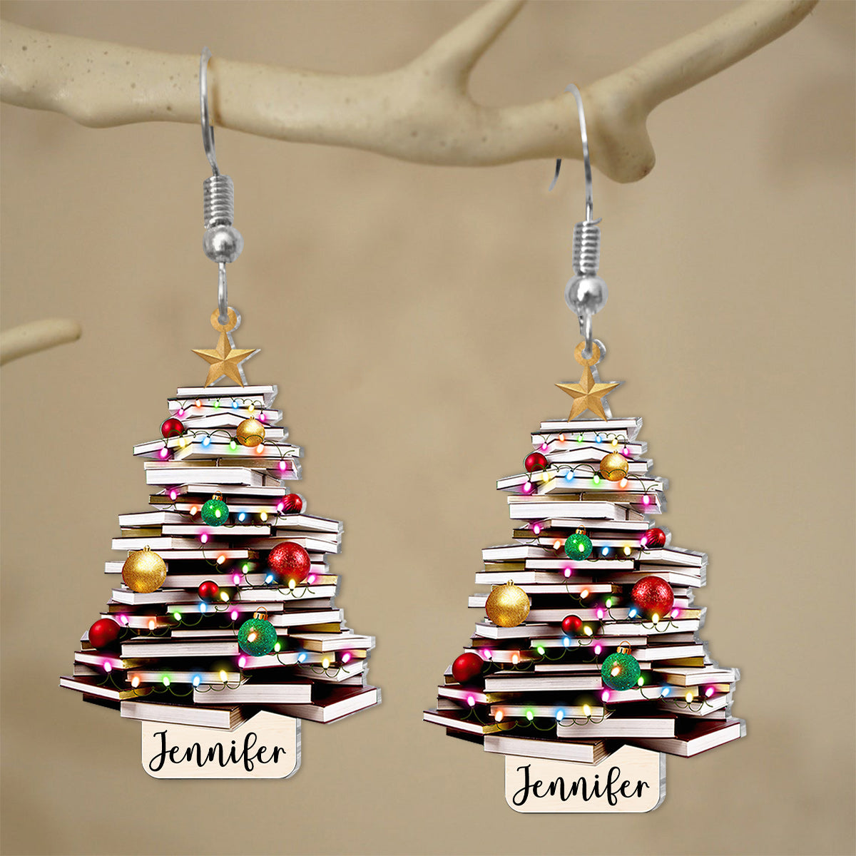 Just A Girl Who Loves Books Christmas Tree - Personalized Book Earrings