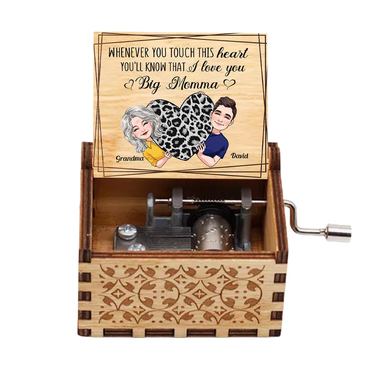 Whenever You Touch This Heart - Gift for mom, grandma, grandpa, daughter, son, granddaughter, grandson, wife, husband, dad, aunt, uncle, sister, brother - Personalized Hand Crank Music Box