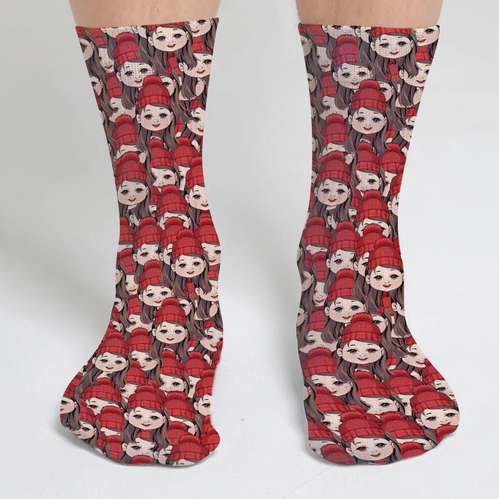 Lustige Chibi-Gesichter für Paare, beste Freunde und Familien – Partner-Socken – personalisierte Familiensocken
