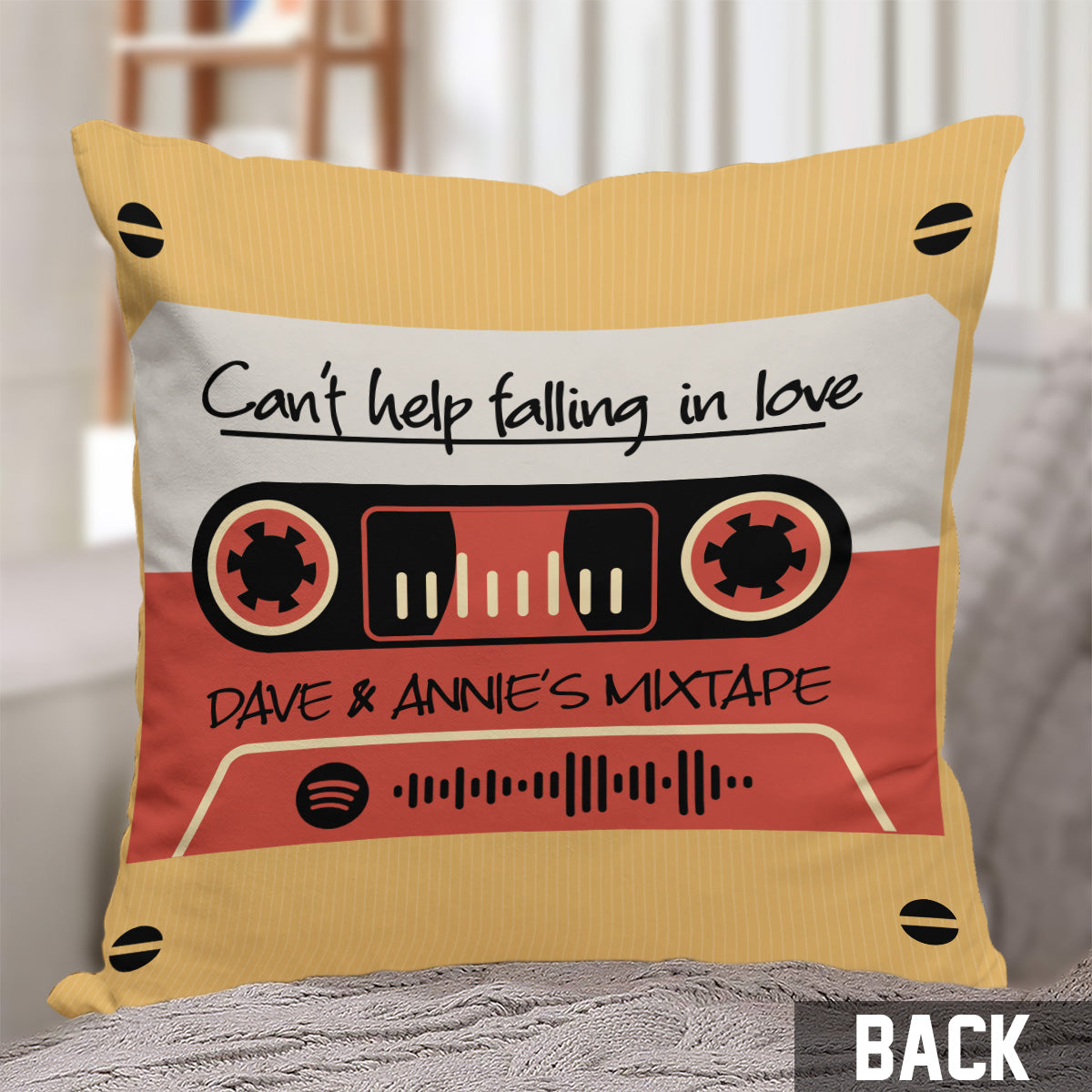 Any Name's Mixtape With Scannable QR Code & Many Background Colors - Personalized Couple Throw Pillow