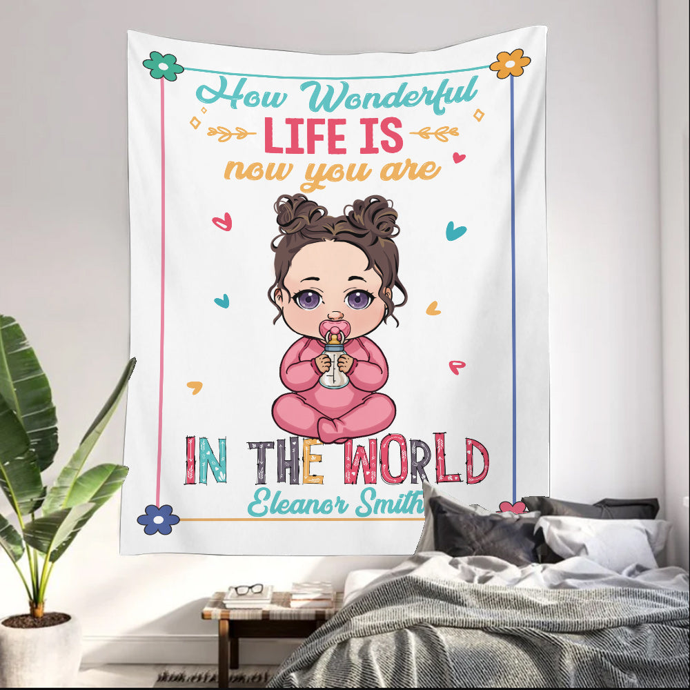 Tapisserie murale personnalisée avec le prénom de bébé - Cadeau de naissance
