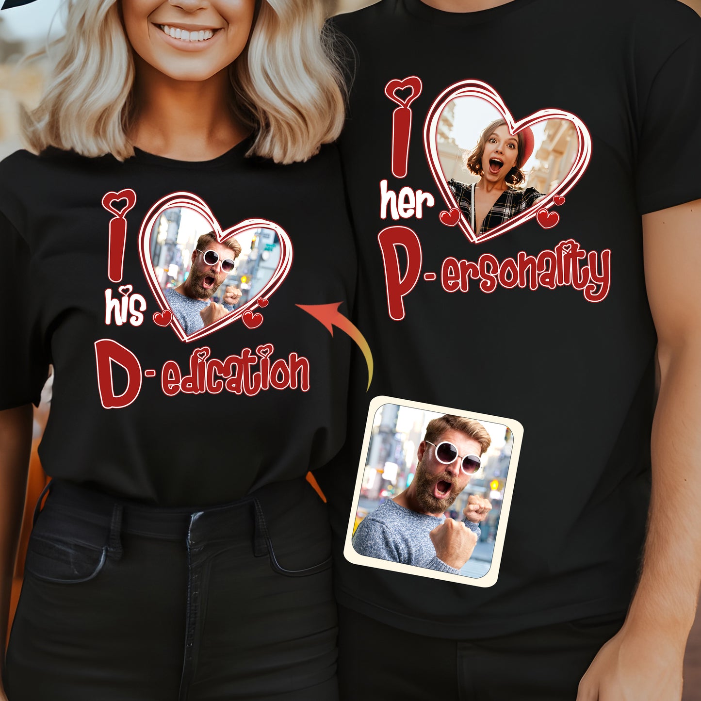 I Love Her Personality I Love his Dedication Any Photo Upload - Personalized Couple T-shirt And Hoodie