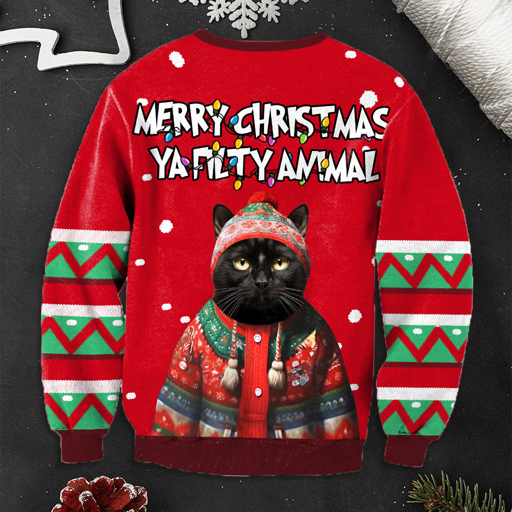 Frohe Weihnachten, du dreckiges Tier - Personalisierter Hunde-Hässlicher-Pullover