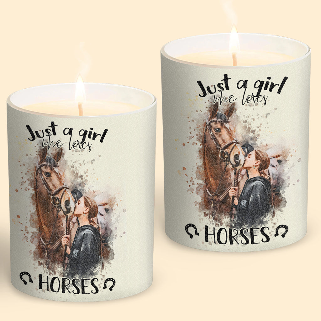 Just A Girl Who Loves Horses - Personalized Horse Candle With Wooden Lid
