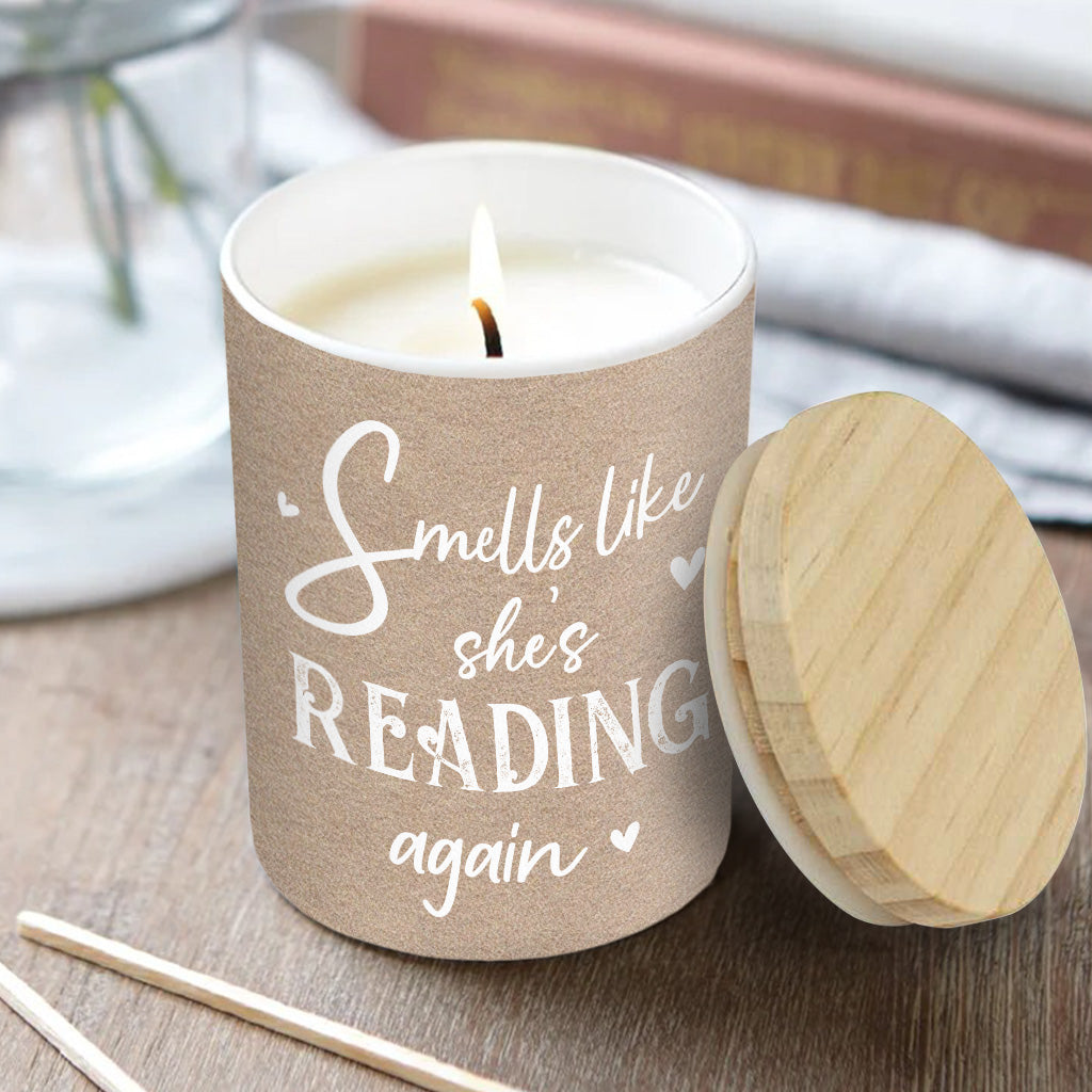 Smells Like She's Reading Again - Personalized Book Candle With Wooden Lid
