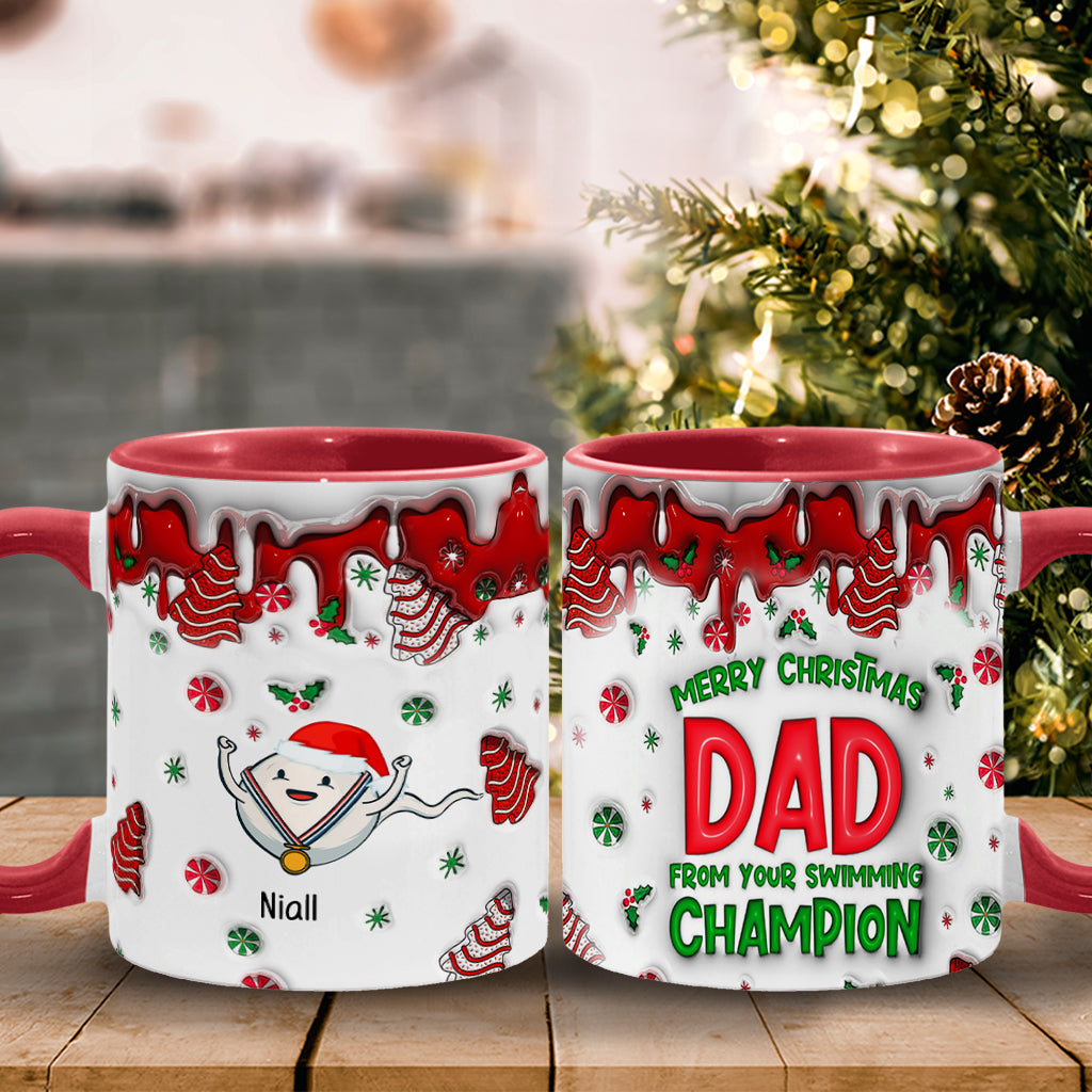 Merry Christmas Dad From Your Swimming Champion - Personalized Father Accent Mug