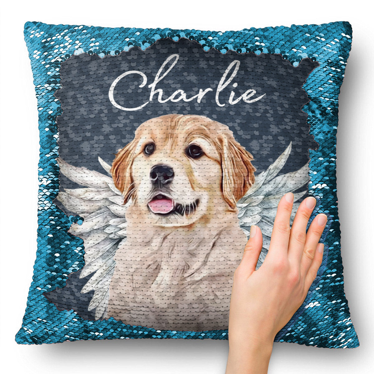 Dog Cat Angel Wings - Gift for dog lovers, cat lover, who lost dog, who lost cat - Personalized Sequin Pillow Cover