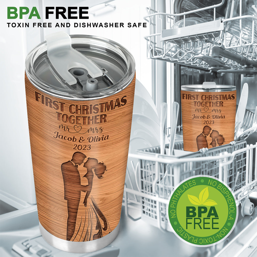 First Christmas Together As Mr & Mrs - Personalized Husband And Wife Tumbler