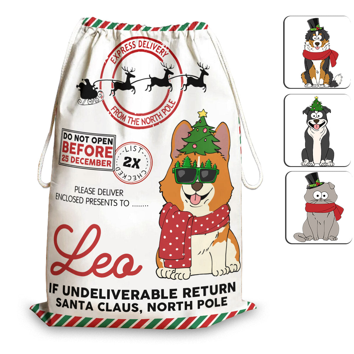 Do Not Open Before 25 December - Personalized Dog Drawstring Tote Bag