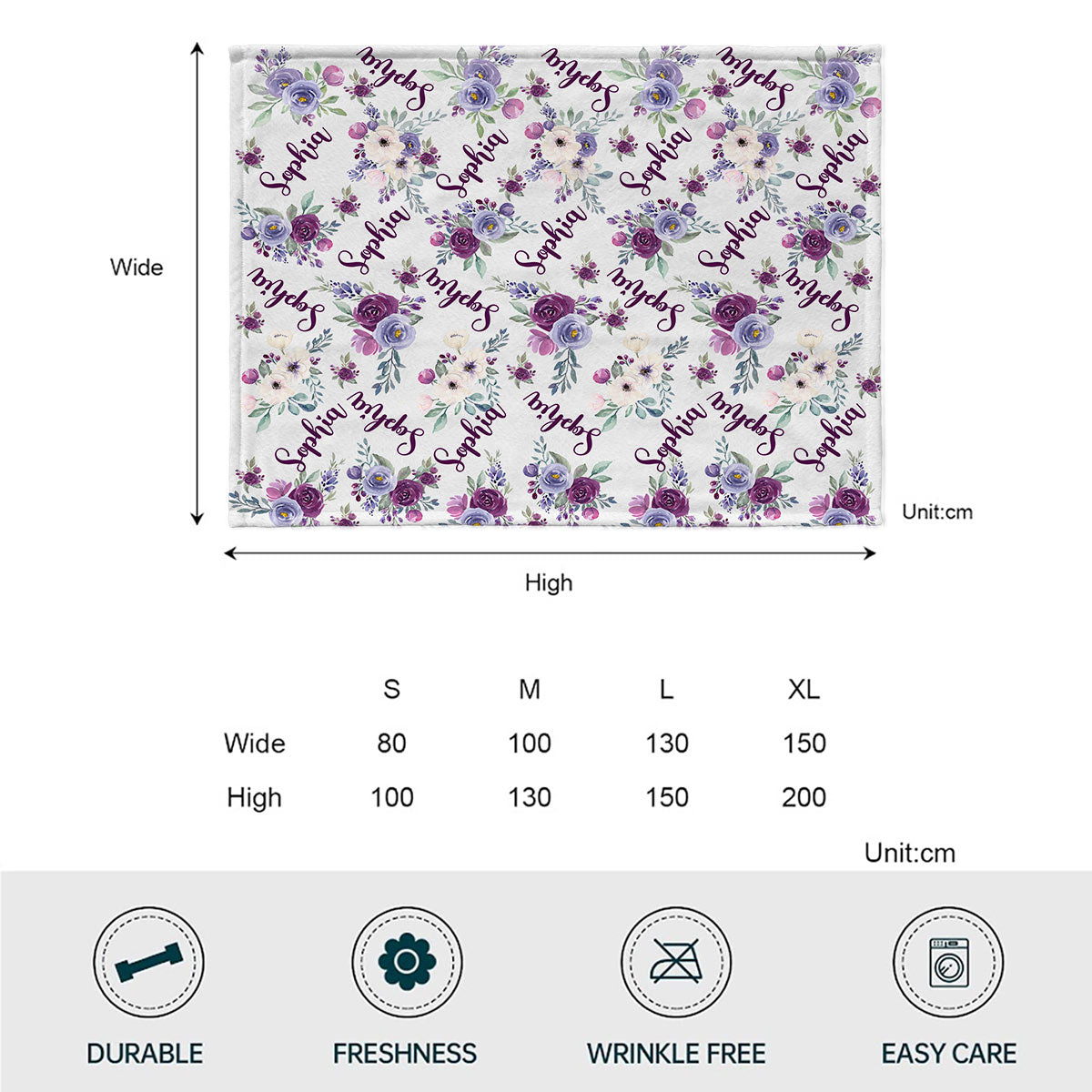 Couverture personnalisée pour tante avec fleurs violettes et nom personnalisé